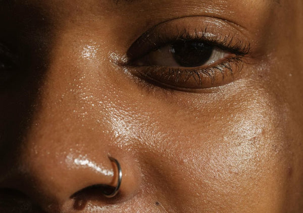 closeup of lady with oily skin