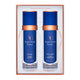 Two blue skincare bottles with bronze accents in a decorative box, featuring the brand 'Augustinus Bader'.