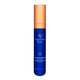 Blue skincare serum bottle with gold cap on a white background