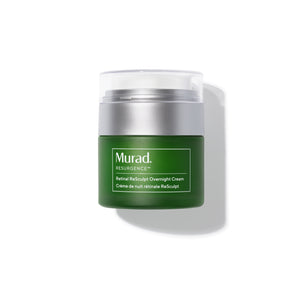 Green jar of Murad Resurgence Retinol ReSculpt Overnight Cream on a white background