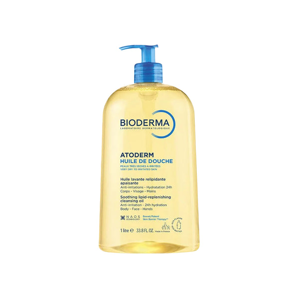 Bioderma Atoderm shower oil bottle on a white background