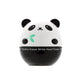 A panda-shaped hand cream container with a white top half featuring a black panda face design and a green leaf graphic, and a black bottom half with white text reading 'Panda's Dream White Hand Cream'.