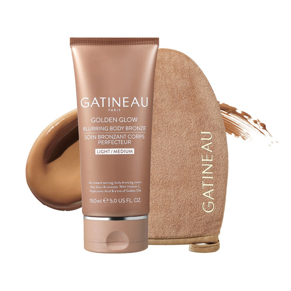 Gatineau Golden Glow bronzing product with applicator on a white background