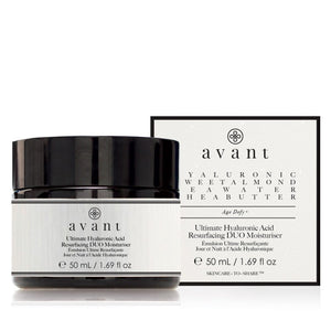 Avant Skincare Ultimate Hyaluronic Acid Resurfacing DUO MoisturiserAvant Skincare Ultimate Hyaluronic Acid Resurfacing DUO Moisturiser and packaging