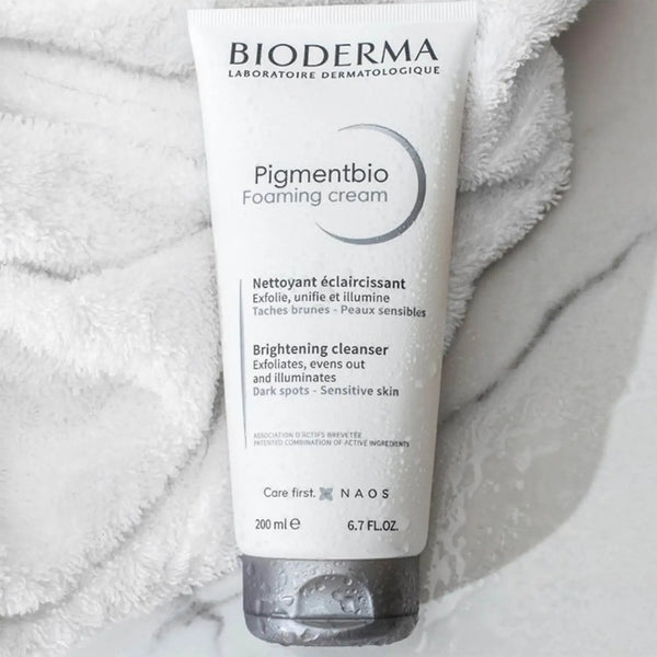 Bioderma Pigmentbio Brightening and Exfoliating Cleanser Anti-Dark Spot on a towel