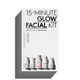 Cultured Skincare 15-Minute Glow Facial Kit in a white box with black text and a vertical illustration of five skincare dropper bottles on the right, shown on a white background with a gray shadow.