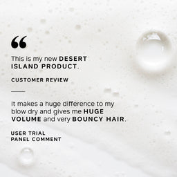 Product review text on a textured white background