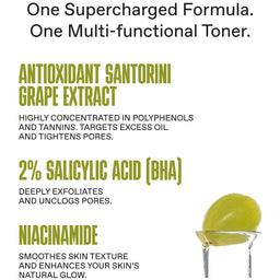 Advertisement for a multi-functional toner with ingredients and benefits listed.