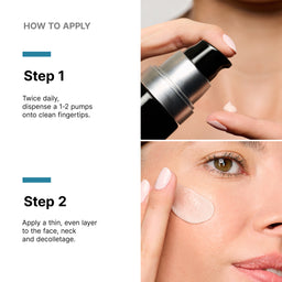 Instructions on how to apply a skincare product with close-up of application.