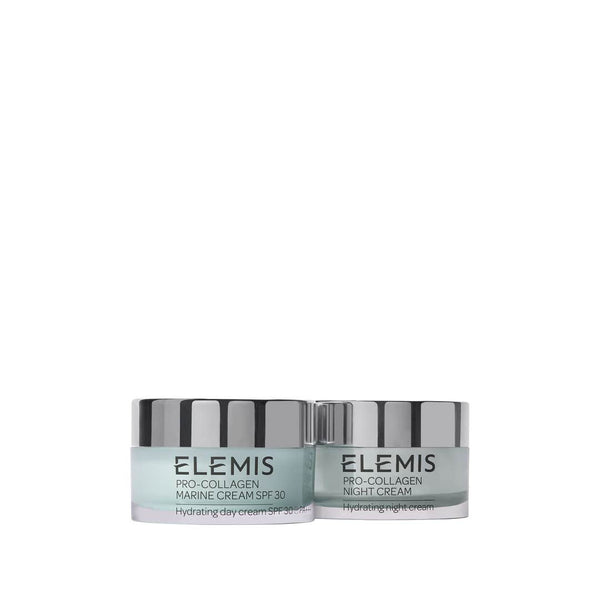 Two jars of Elemis skincare products on a white background