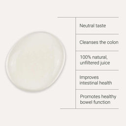 White liquid in a bowl with health benefits listed on a white background