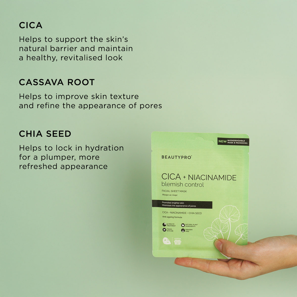 BEAUTYPRO CICA & NIACINAMIDE Blemish Control Sheet Mask