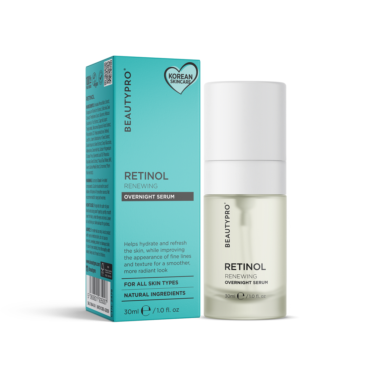 BEAUTYPRO Retinol Overnight Serum with packaging on a white background