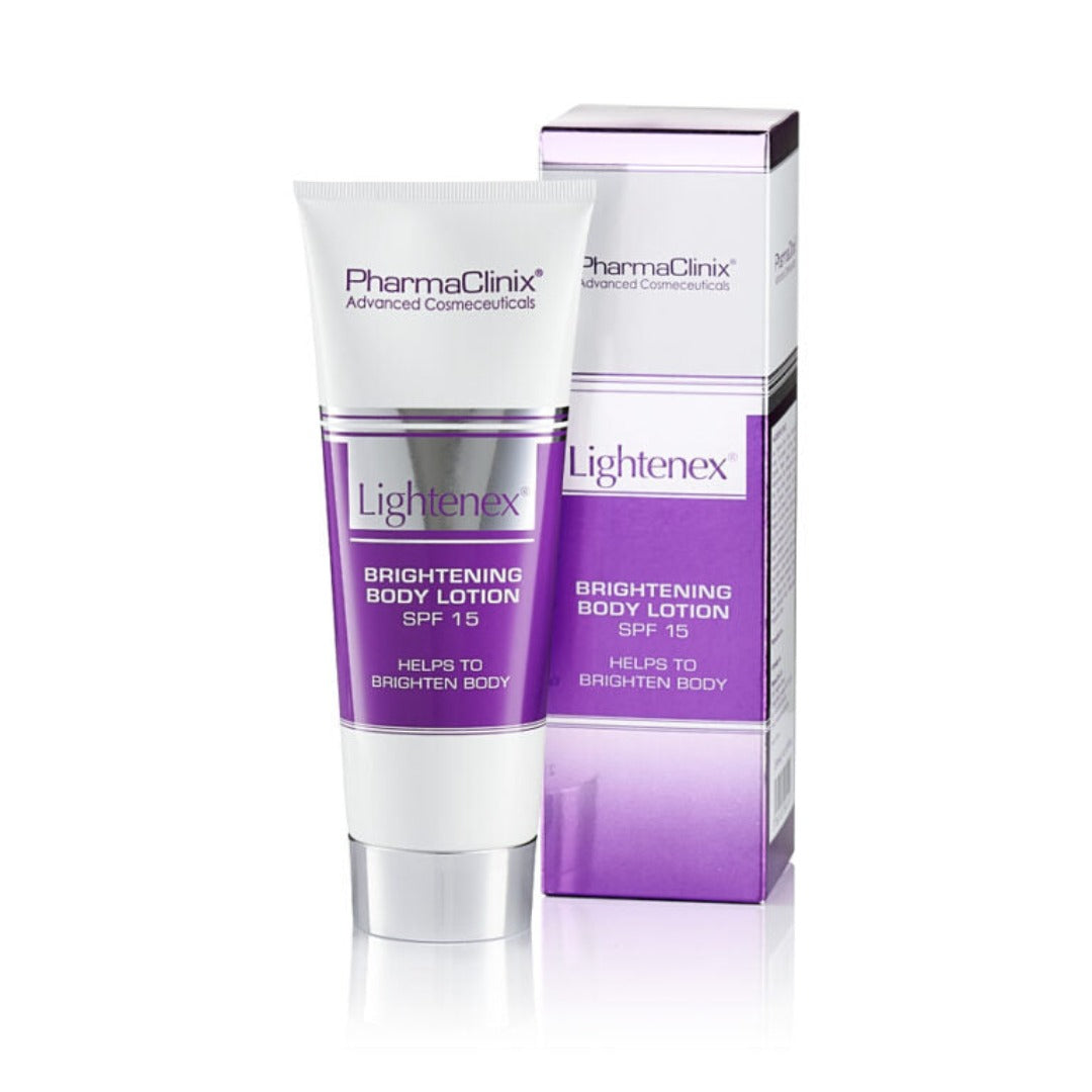 PharmaClinix Lightenex Brightening Body Lotion SPF 15 and packaging 