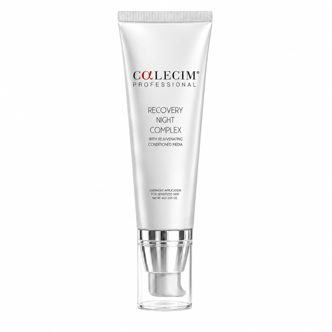 A white squeeze tube of Colecim Professional Recovery Night Complex with a clear cap, centered on a plain white background.