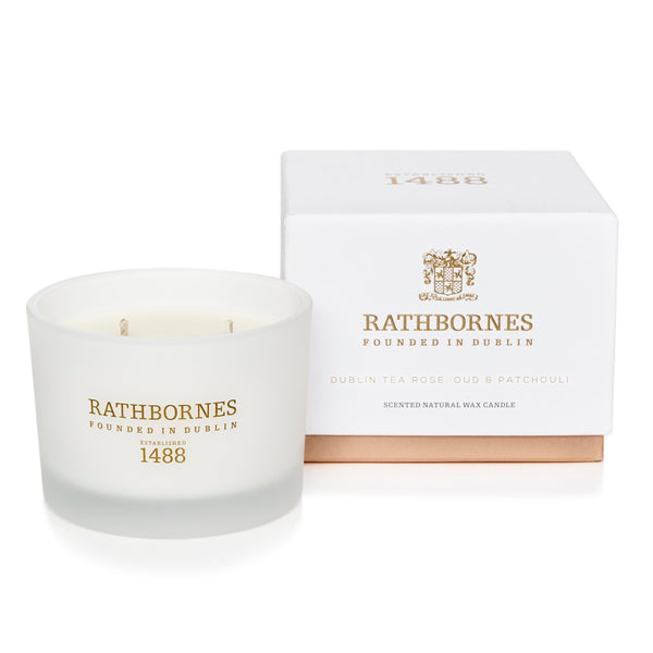 Rathbornes 1488 Classic 2 wick Dublin Tea Rose, Oud and Patchouli Scented Candle