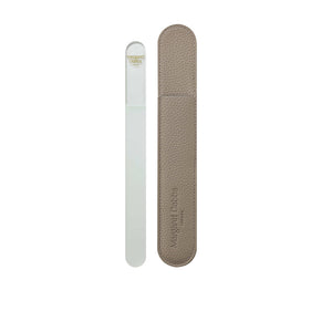 Nail file and its leather case on a white background
