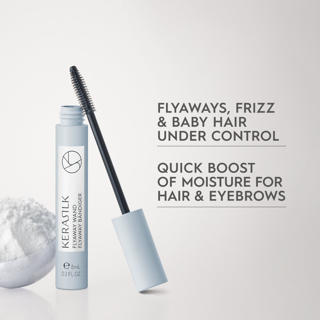 Kerastik flyaway wand with product container on a light gray background
