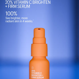 Orange serum bottle with text on a blue background