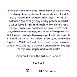 Product review text for Environ skincare on a white background