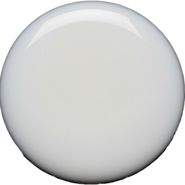 A glossy, round, off-white ceramic or acrylic knob on a solid white background.