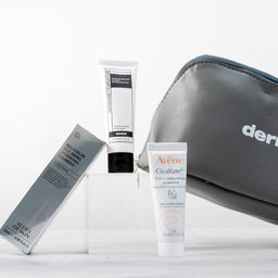 Dermalogica skincare products including a tube and a pouch on a white background