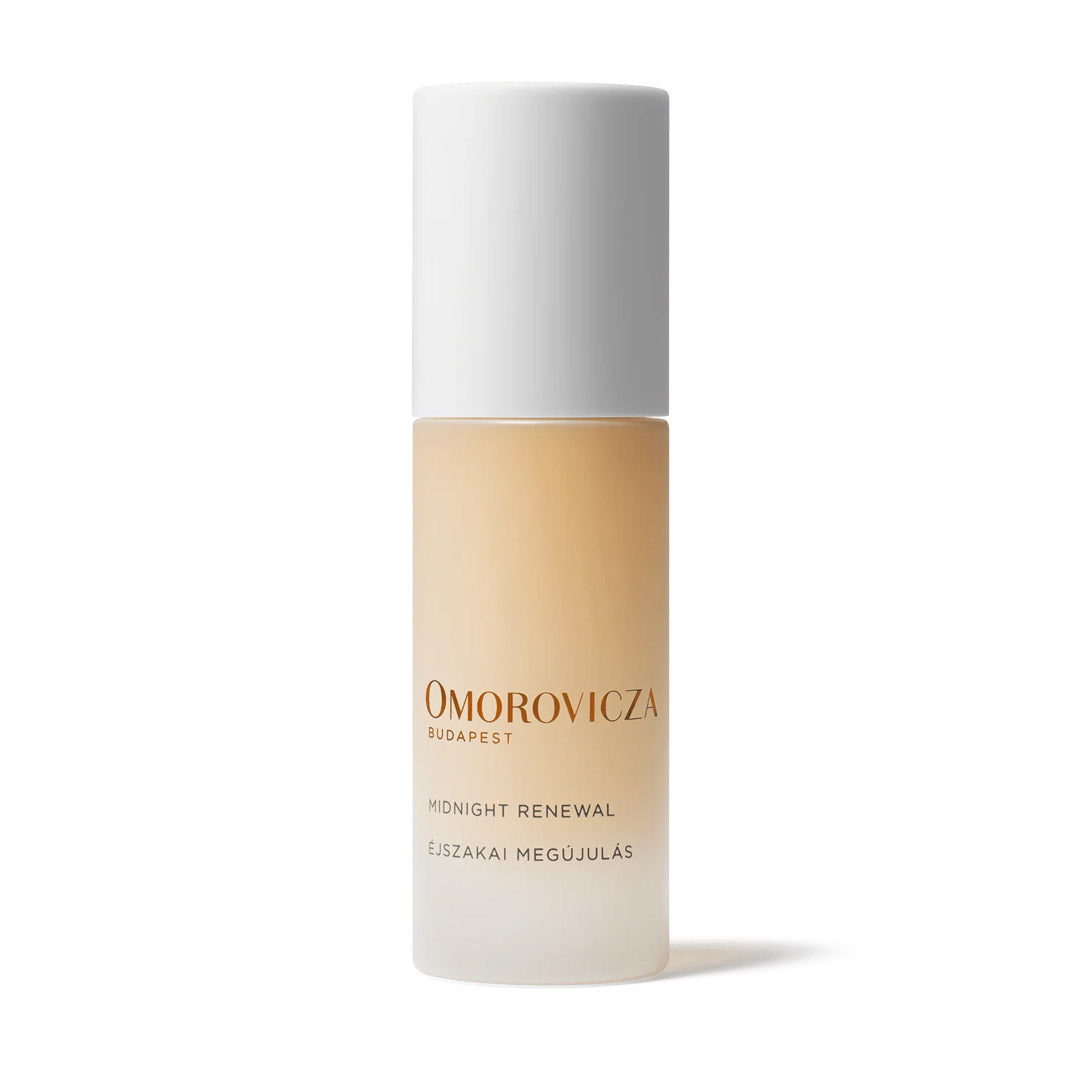 Skincare bottle with white cap and beige body on a white background