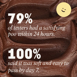 Close-up of brown textured material with text about product satisfaction, featuring a smiley face icon.