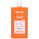 Orange shampoo bottle with 'Q+A' branding on a white background