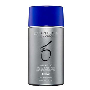 Silver ZO Skin Health Sheer Fluid Broad Spectrum Sunscreen SPF 50 tube