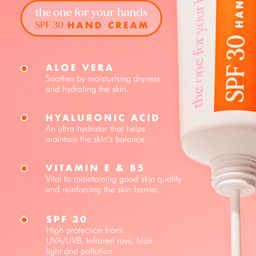 Hand cream packaging with SPF 30 label on a pink background