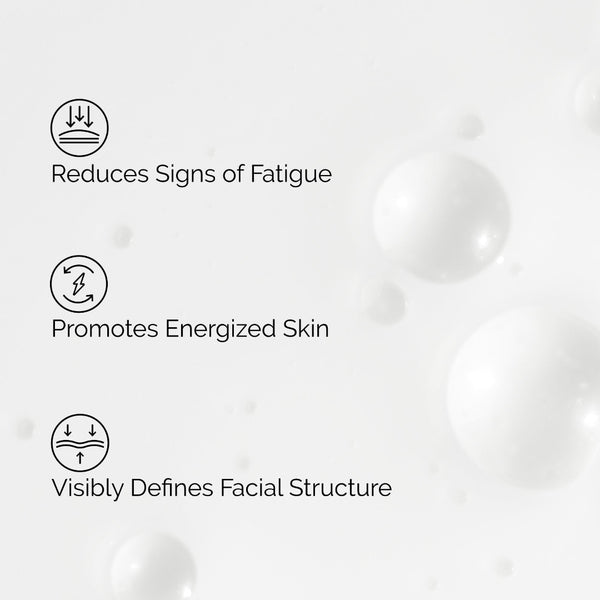 Text describing skincare benefits with icons on a light background