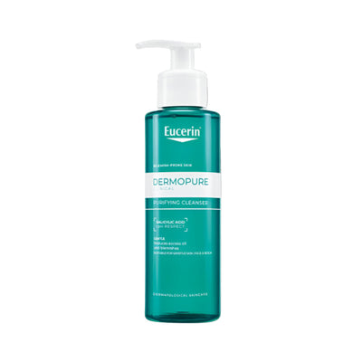 Eucerin Dermopure cleanser bottle on a white background