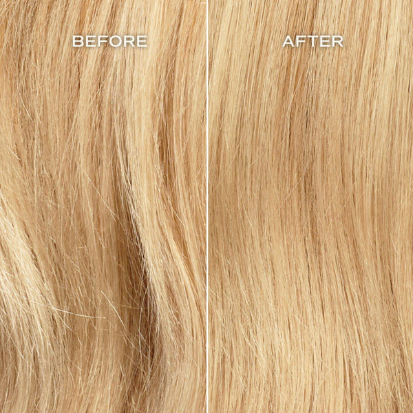 Comparison of blonde hair strands labeled 'Before' and 'After'.