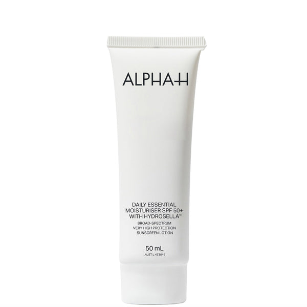 White tube of Alpha-H daily essential moisturizer on a white background