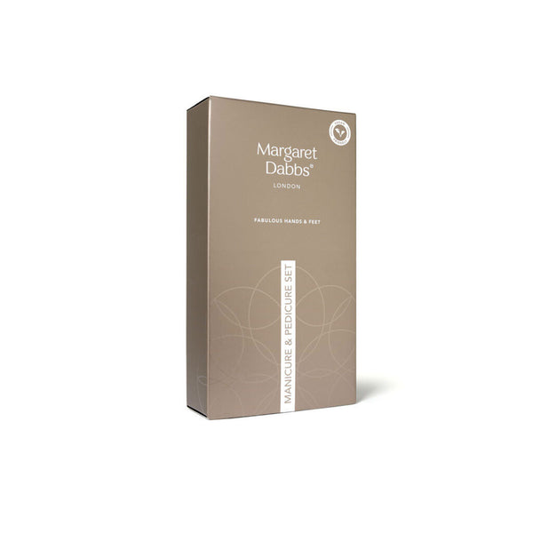 Margaret Dabbs London manicure and pedicure set packaging on a white background