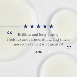 Product review with five stars and a quote from Annie on a light background
