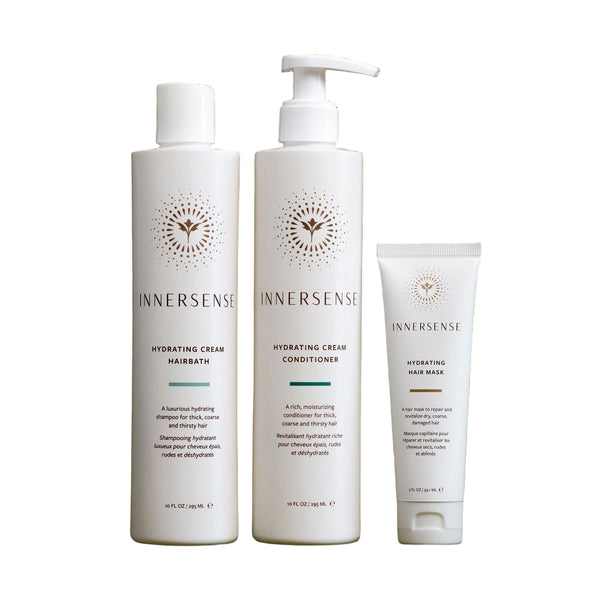 Innersense hair care product set on a white background