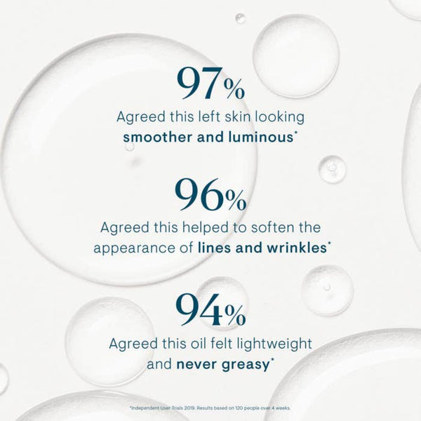 Advertisement with skincare product text on a white background with bubbles