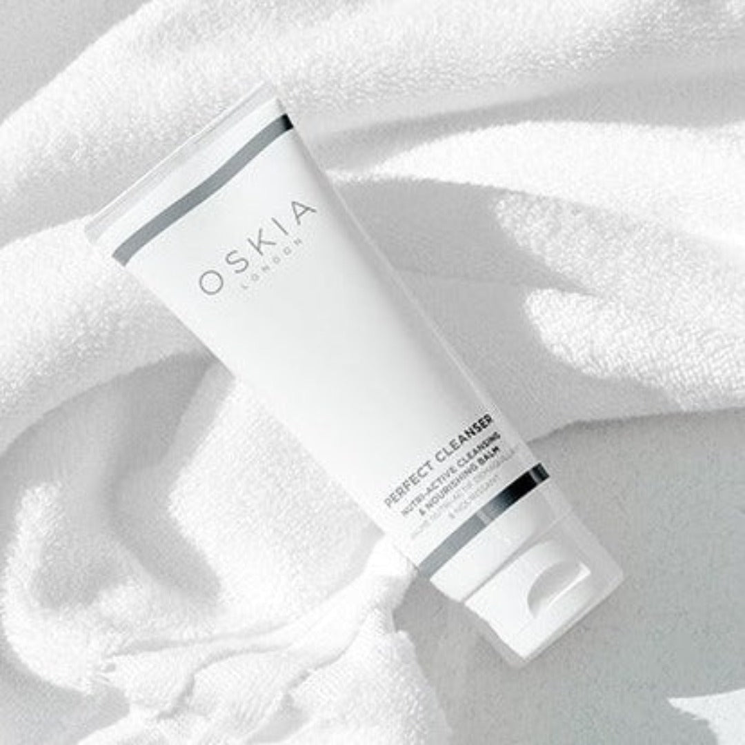 OSKIA Perfect Cleanser tube on a white cloth
