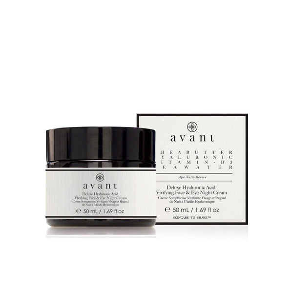 Avant Skincare Deluxe Hyaluronic Acid Vivifying Face & Eye Night Cream and packaging