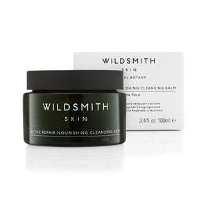 Dark green Wildsmith Skin Active Repair Nourishing Cleansing Balm 100ml tub next to white box
