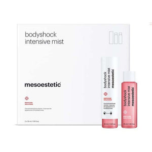 The containers of mesoestetic Bodyshock Intensive Mists set and its box packaging