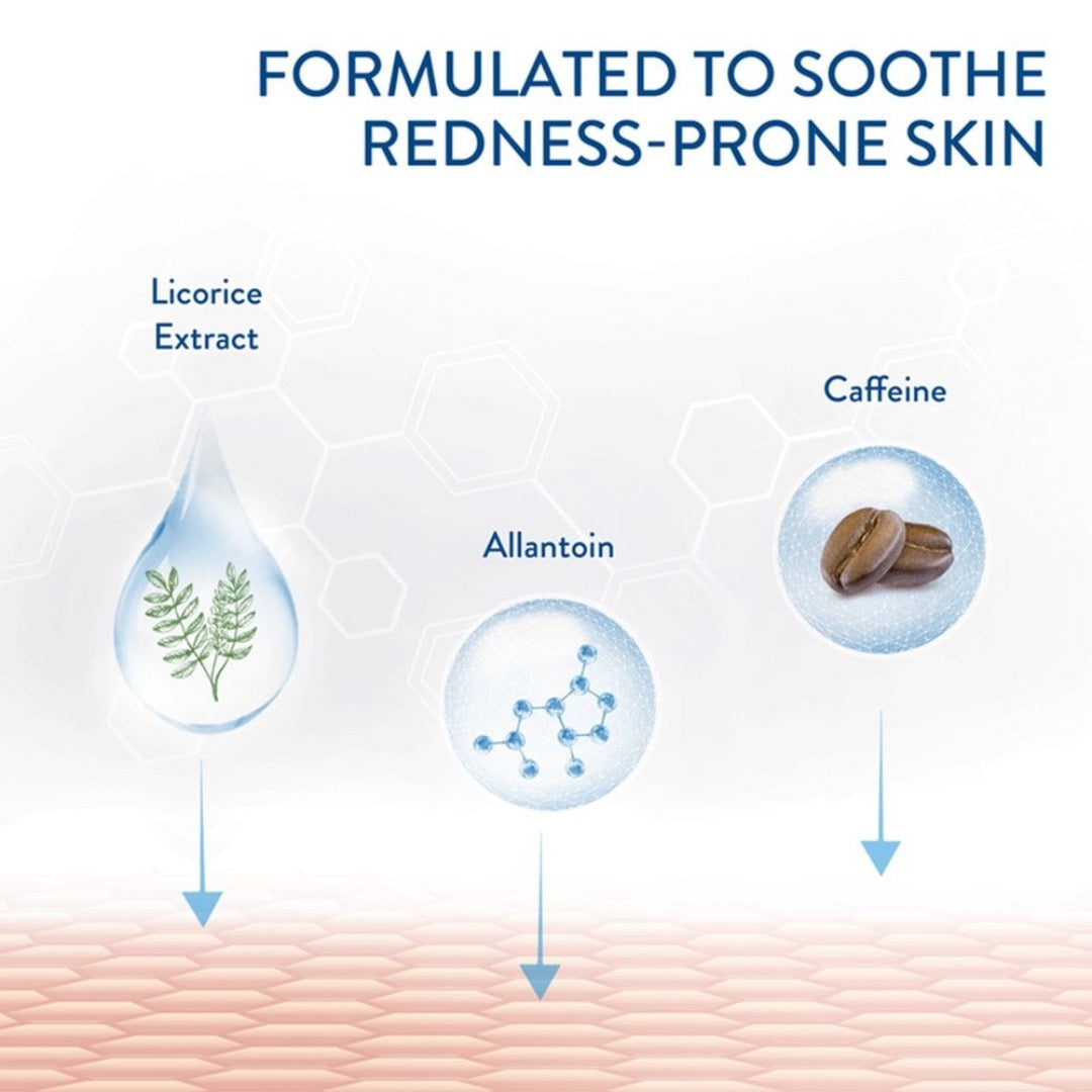 Formulated to soothe redness prone skin. Licorice extract, allantoin and caffeine